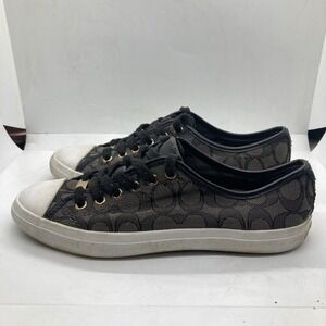 COACH Empire Low Top Logo Womens 8.5 Sneakers Lace Up Black Casual Fabric